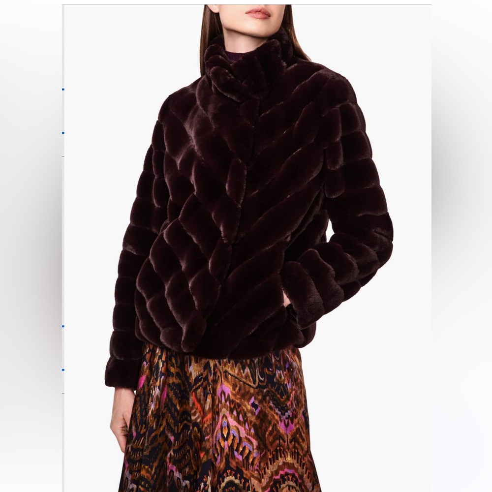 Bernardo Chevron Faux Fur Jacket - Cherrywood